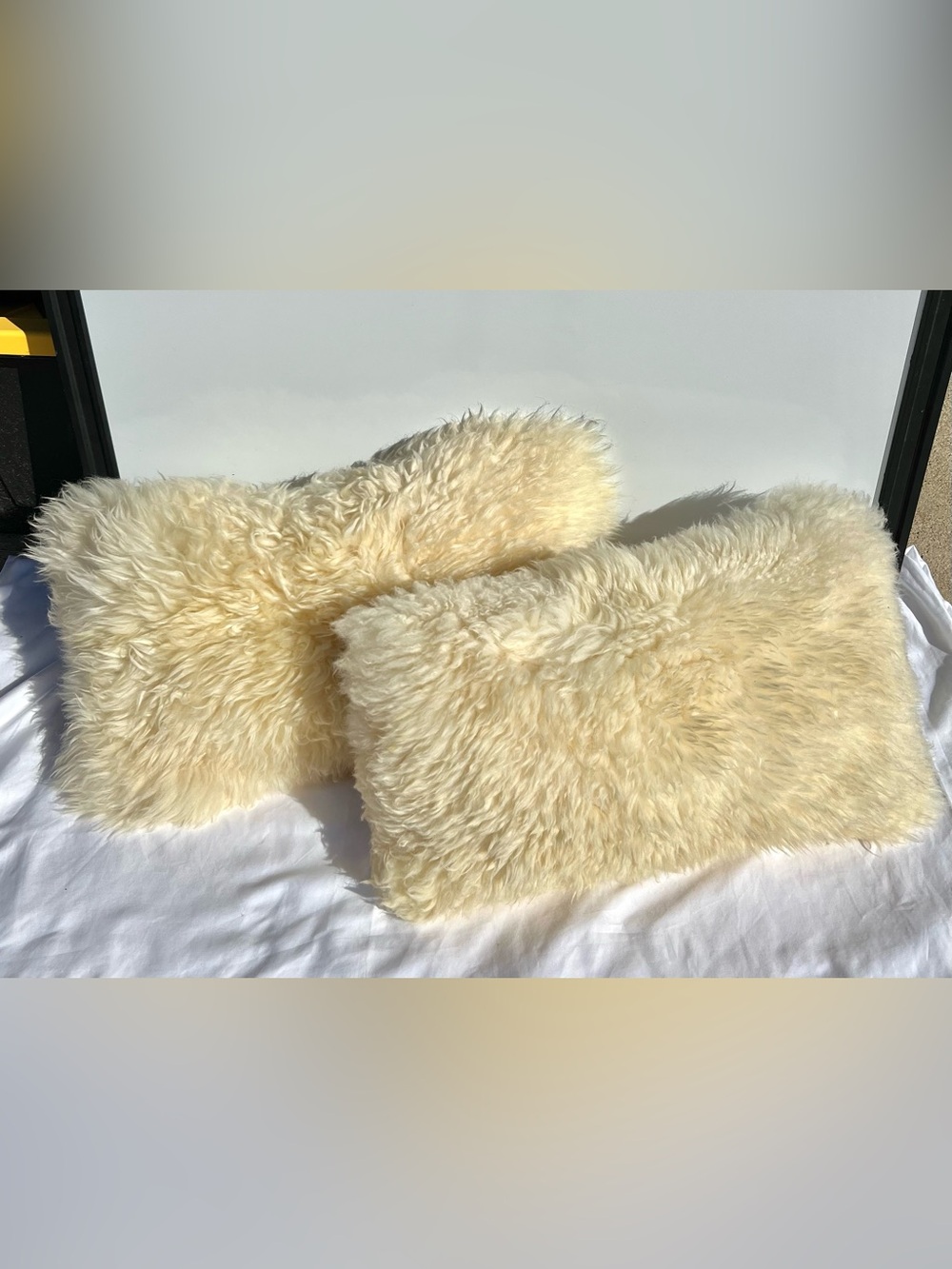 Natural Australian New Zealand SheepSkin Lumbar Pillows Pair Real Genuine Throw